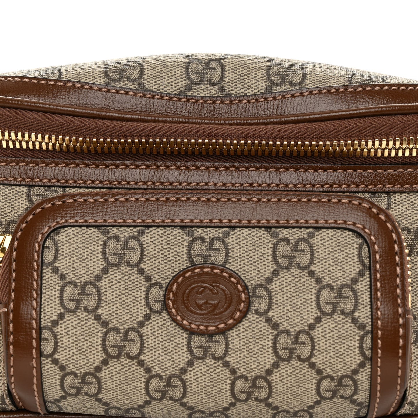 GG Supreme Monogram Textured Calfskin Retro Interlocking G Belt Bag Beige Ebony Brown Sugar