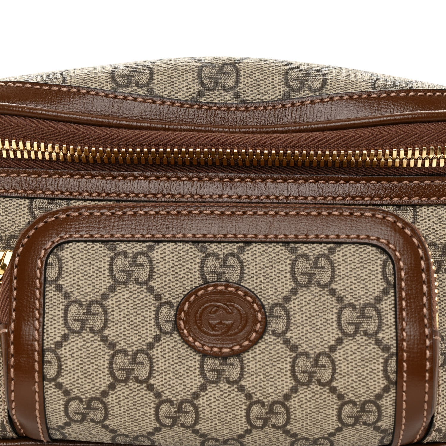 Gucci GG Supreme Monogram Textured Calfskin Retro Interlocking G Belt Bag Beige Ebony Brown Sugar 9 of 12