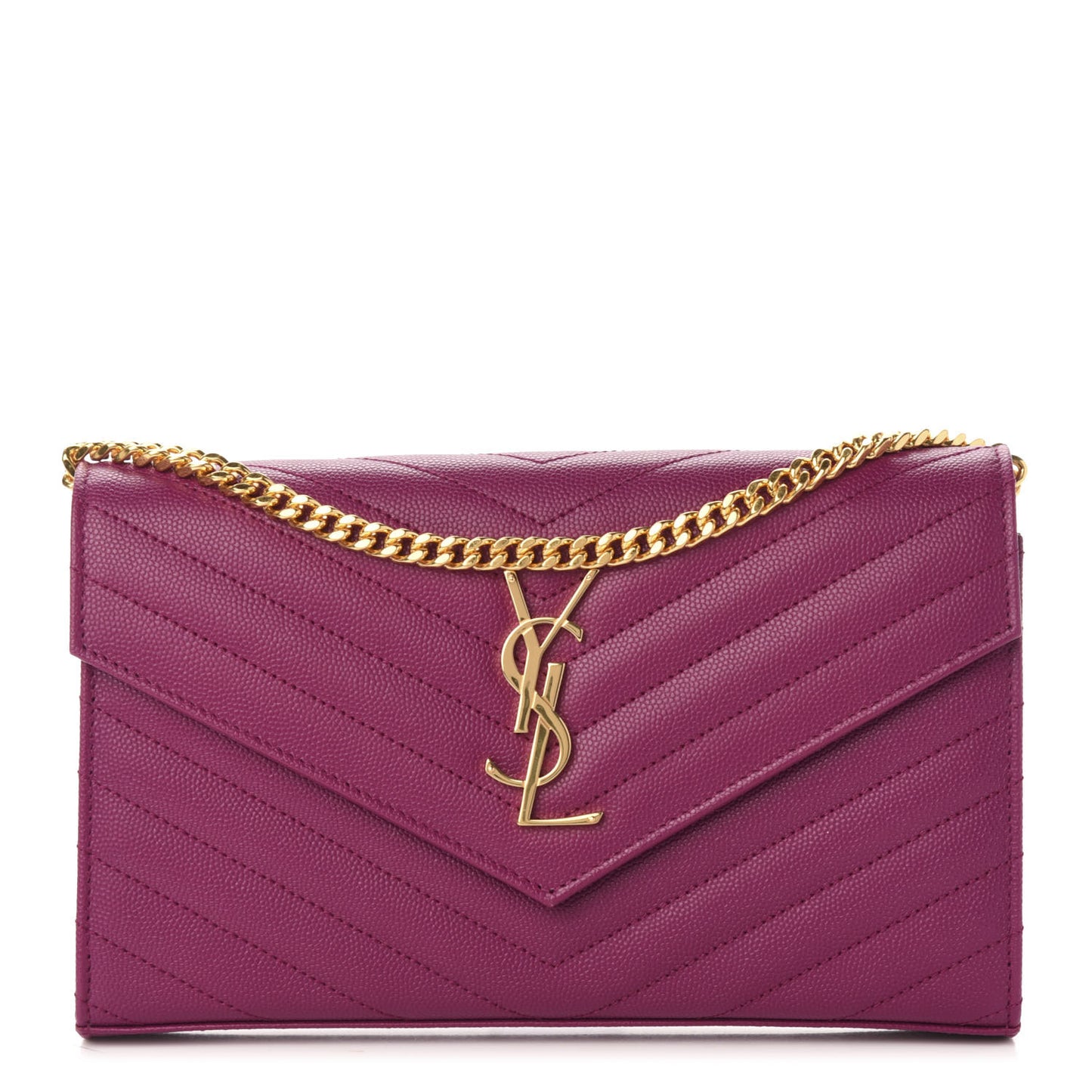 Grain De Poudre Matelasse Chevron Monogram Chain Wallet Dark Grape