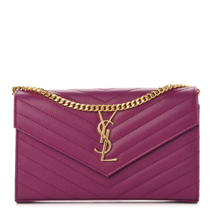 Saint Laurent Grain De Poudre Matelasse Chevron Monogram Chain Wallet Dark Grape 1 of 10