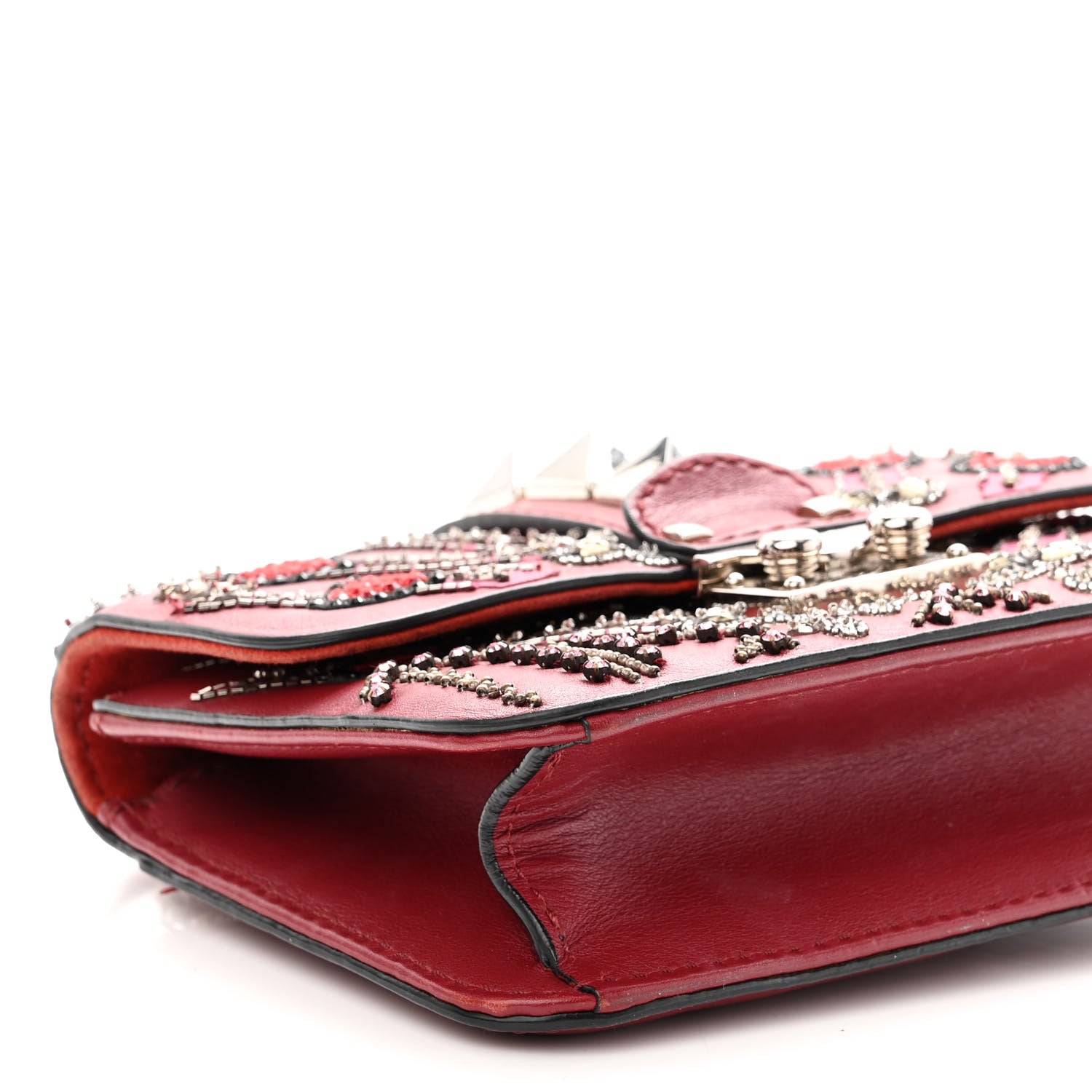 Valentino Garavani Vitello Crystal Loveblade Embellished Mini Glam Lock Rockstud Flap Rubino 9 of 14
