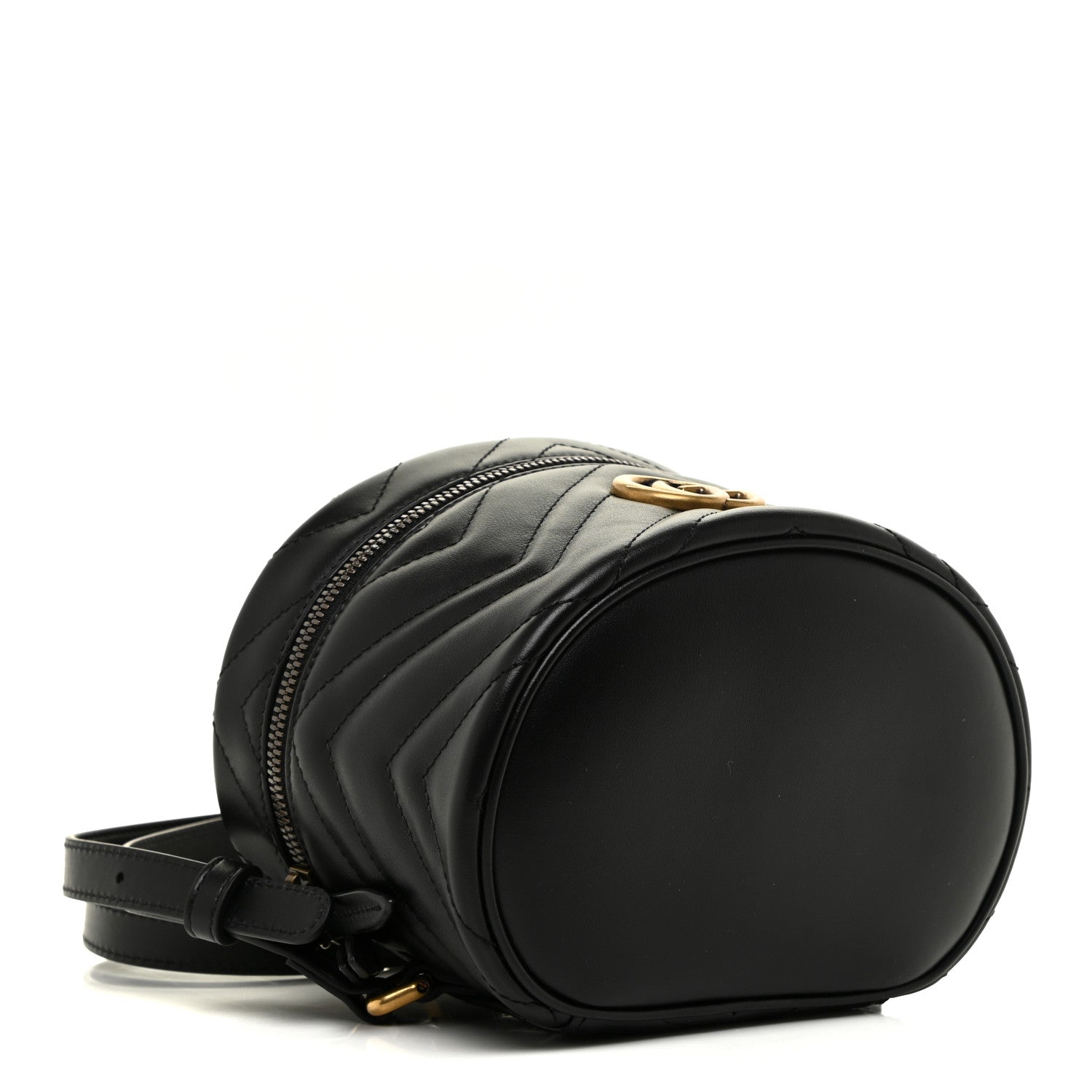 Gucci Calfskin Matelasse Mini GG Marmont Round Backpack Black 4 of 11
