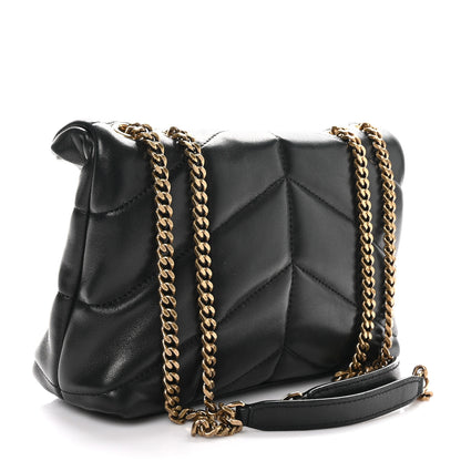 Saint Laurent Lambskin Quilted Toy Loulou Puffer Monogram Chain Satchel Black 3 of 11