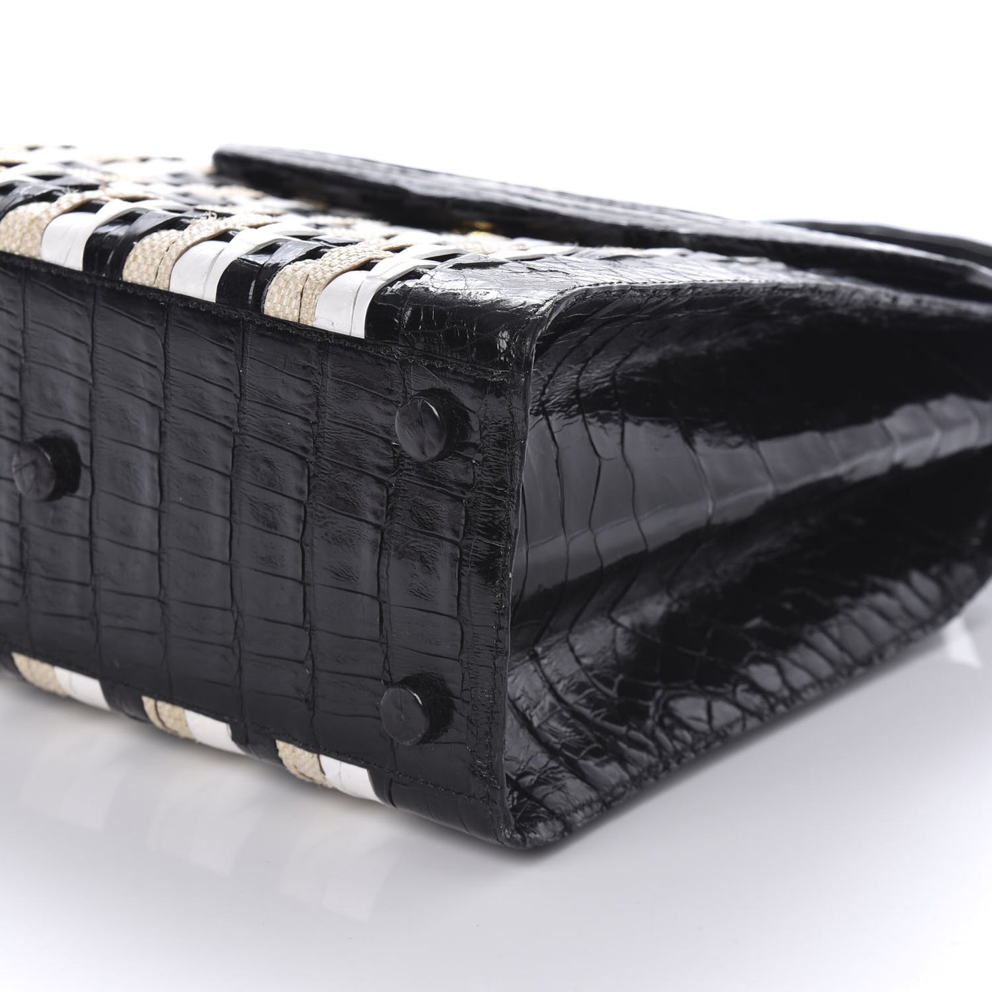 Crocodile Linen Medium Lily Top Handle Bag Black
