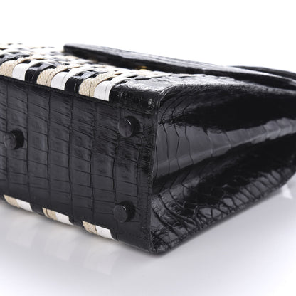 Nancy Gonzalez Crocodile Linen Medium Lily Top Handle Bag Black 7 of 10