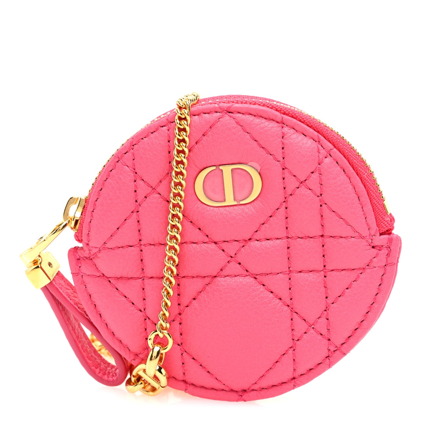 Supple Calfskin Cannage Round Caro Pouch With Chain Warm Fuchsia