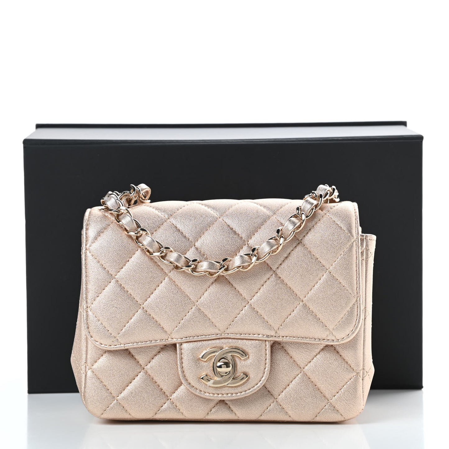 Metallic Lambskin Quilted Mini Square Flap Gold