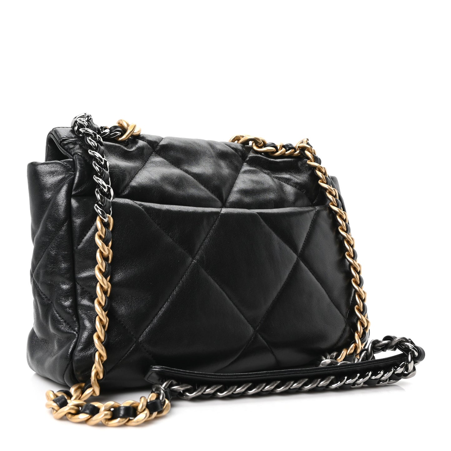 Lambskin Quilted Large Chanel 19 Flap Black Black