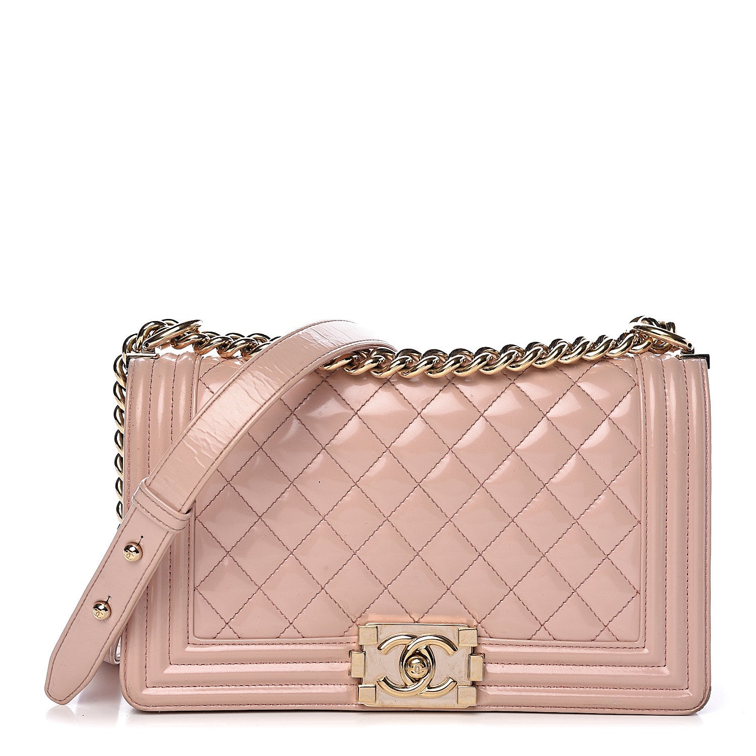 Chanel Patent Calfskin Quilted Medium Boy Flap Light Pink 1 of 15