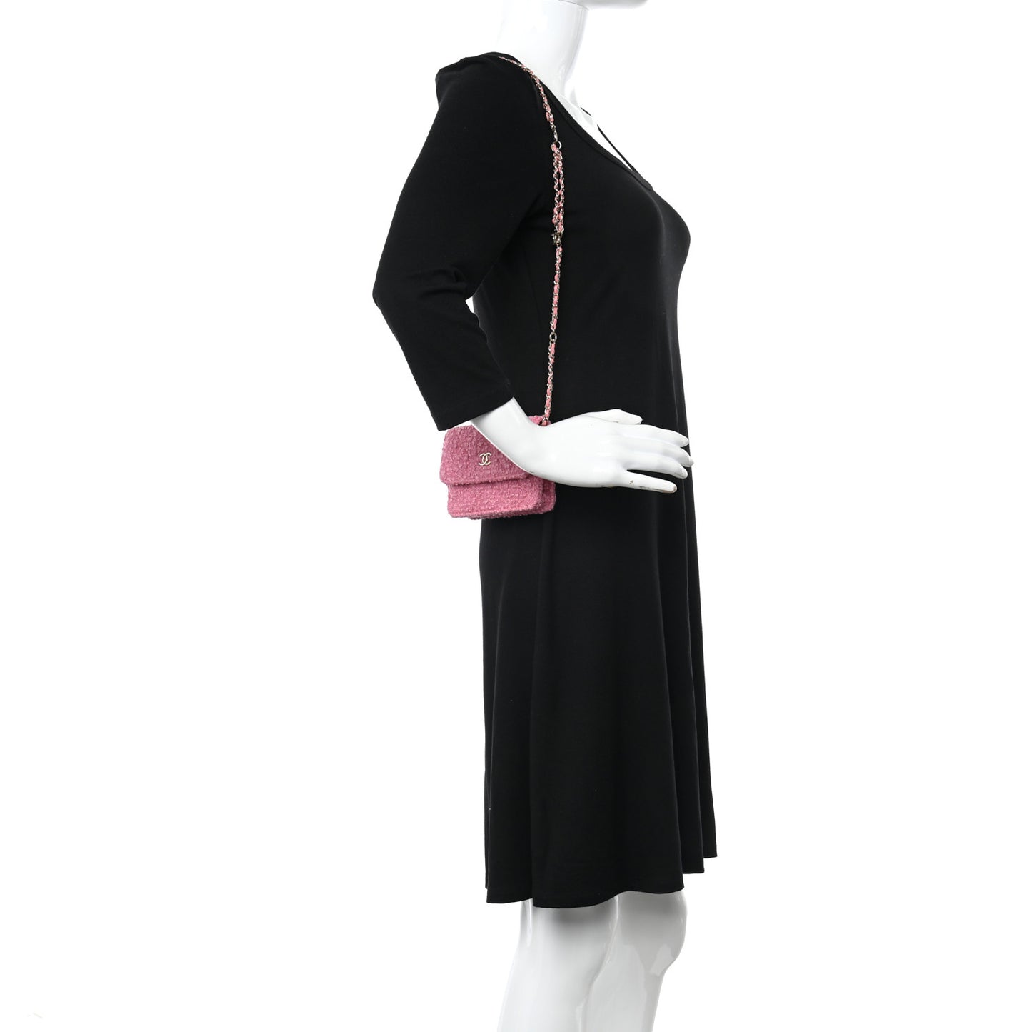 Tweed Quilted Flap Chain Waist Bag Pink