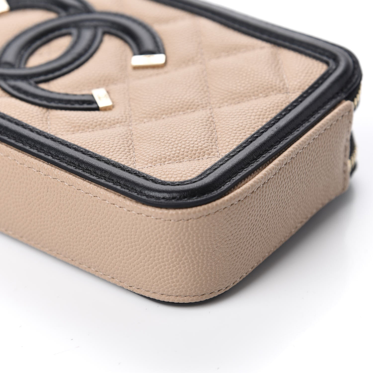 Chanel Caviar Quilted CC Filigree Clutch With Chain Beige Black 7 of 12