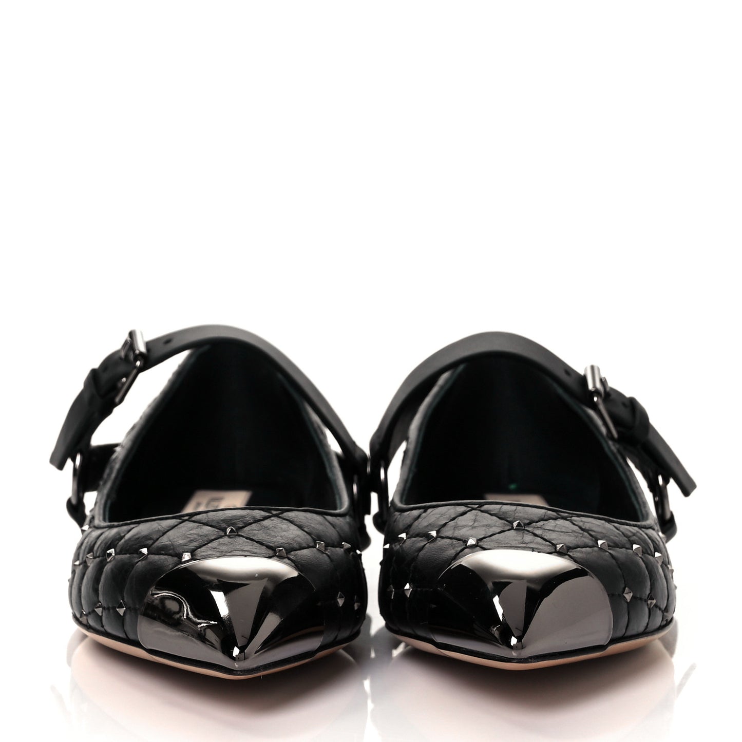 Crackled Lambskin Rockstud Spike Captoe Ballerina Flats 36 Black