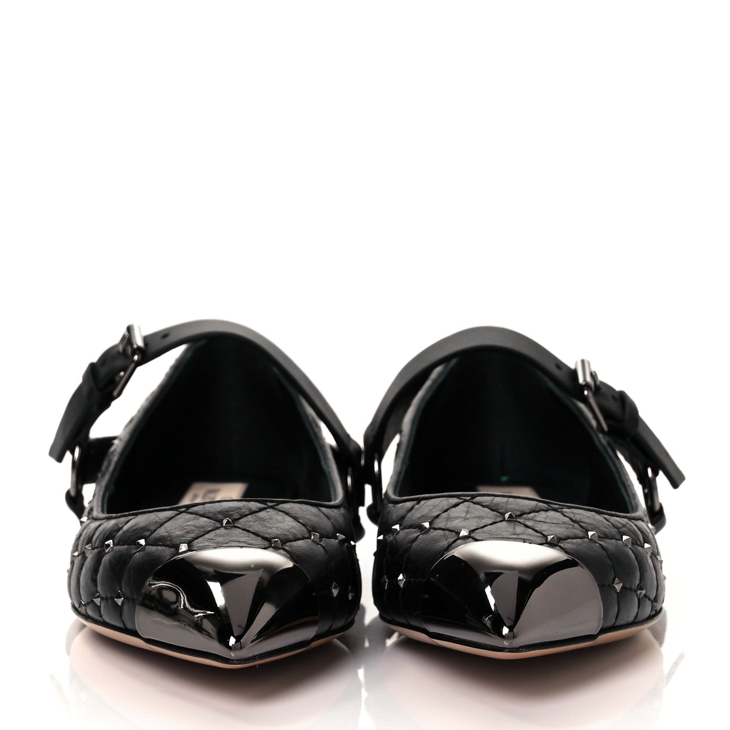Valentino Garavani Crackled Lambskin Rockstud Spike Captoe Ballerina Flats 36 Black 2 of 9