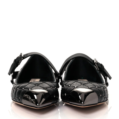 Valentino Garavani Crackled Lambskin Rockstud Spike Captoe Ballerina Flats 36 Black 2 of 9