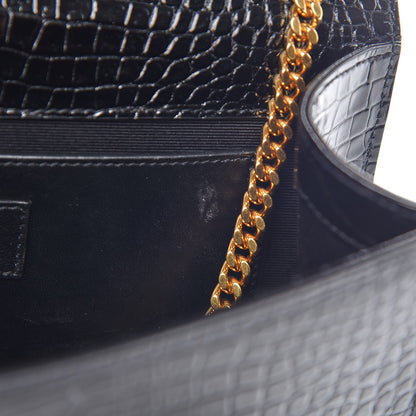 Saint Laurent Calfskin Crocodile Embossed Medium Classic Monogram Kate Tassel Satchel Black 8 of 9