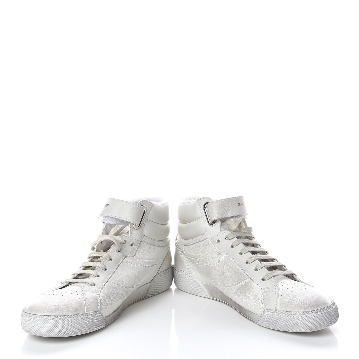 Calfskin Distressed Lenny Logo-Print High Top Sneakers 38 Blanc Optique