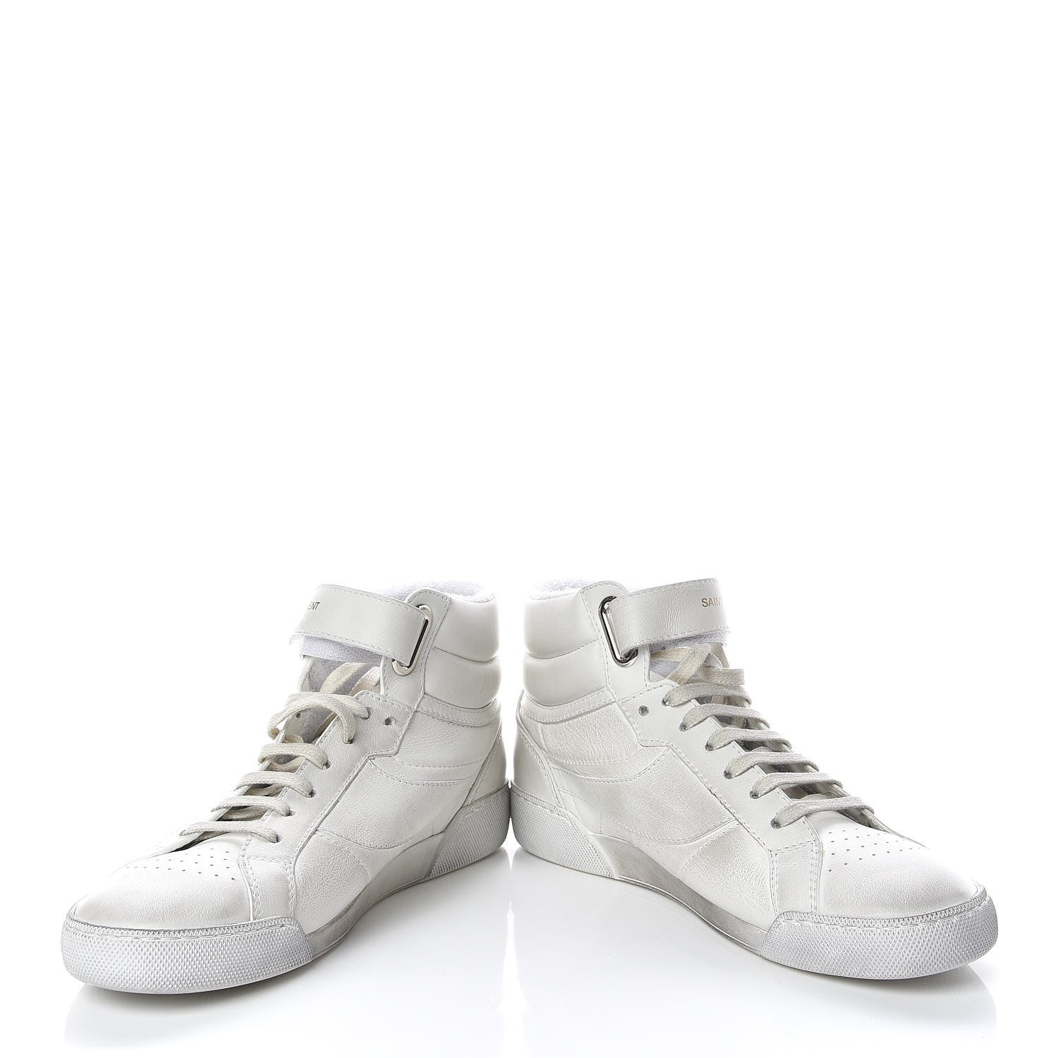 Saint Laurent Calfskin Distressed Lenny Logo-Print High Top Sneakers 38 Blanc Optique 5 of 14