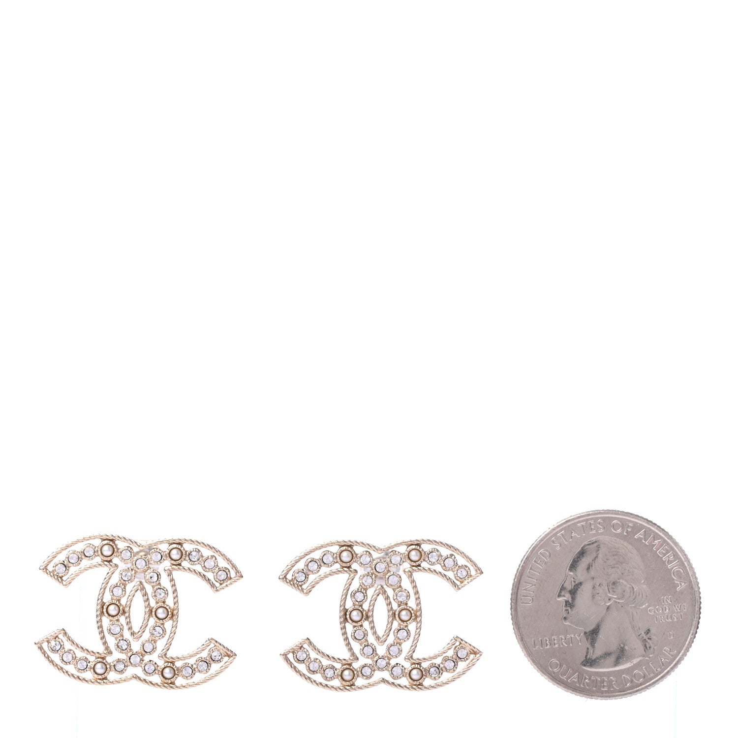 Chanel Pearl Crystal Sparkling Pearls CC Earrings Light Gold 2 of 4