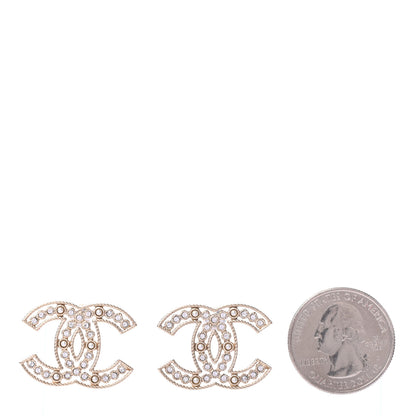 Chanel Pearl Crystal Sparkling Pearls CC Earrings Light Gold 2 of 4