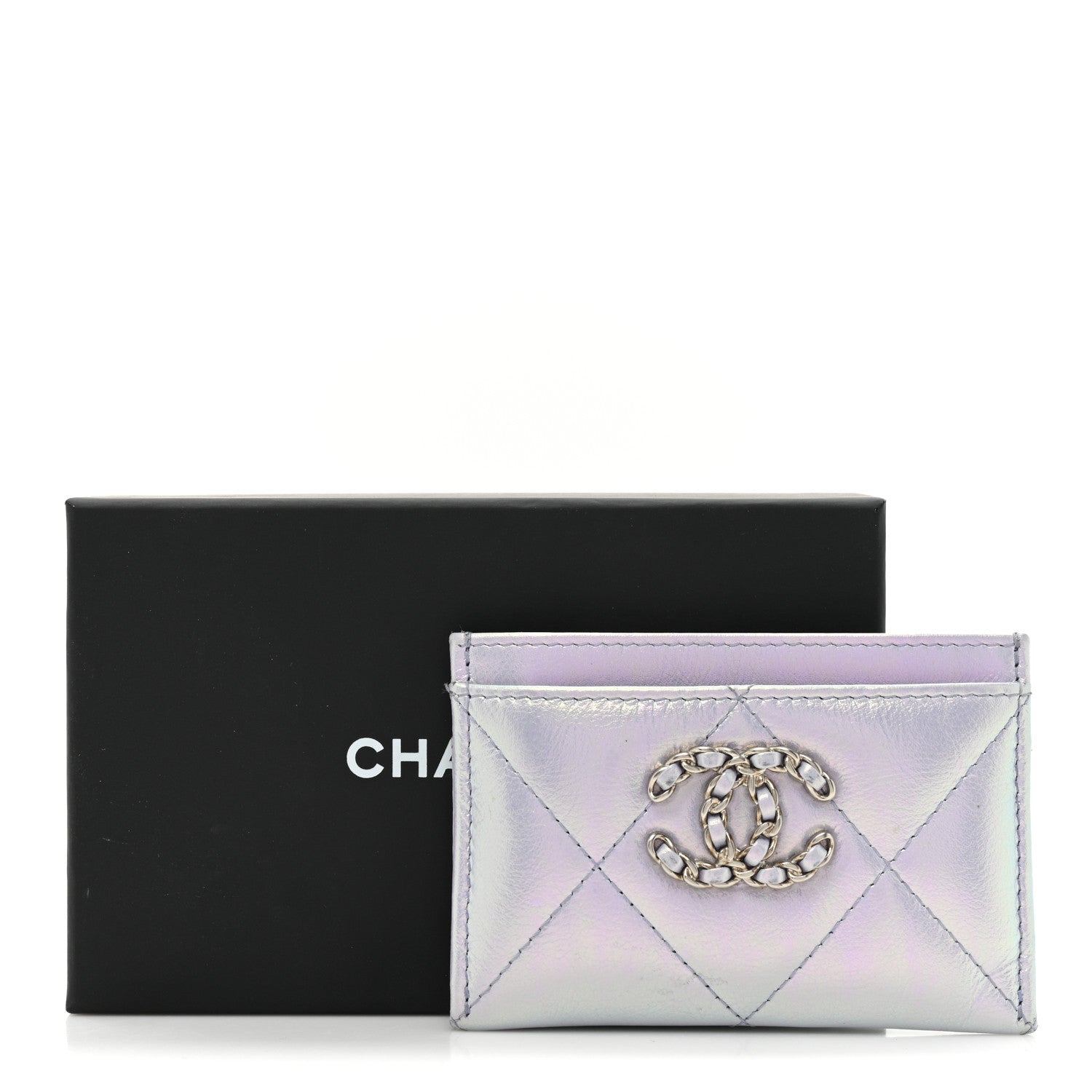 Chanel Iridescent Calfskin Quilted Chanel 19 Card Holder Light Purple 16 of 16