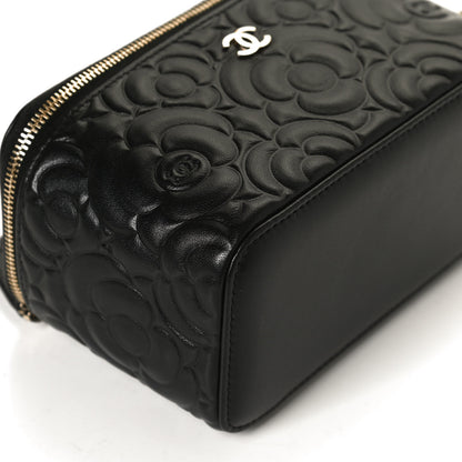 Chanel Lambskin Camellia Embossed Small Vanity Case With Chain Black 11 of 13