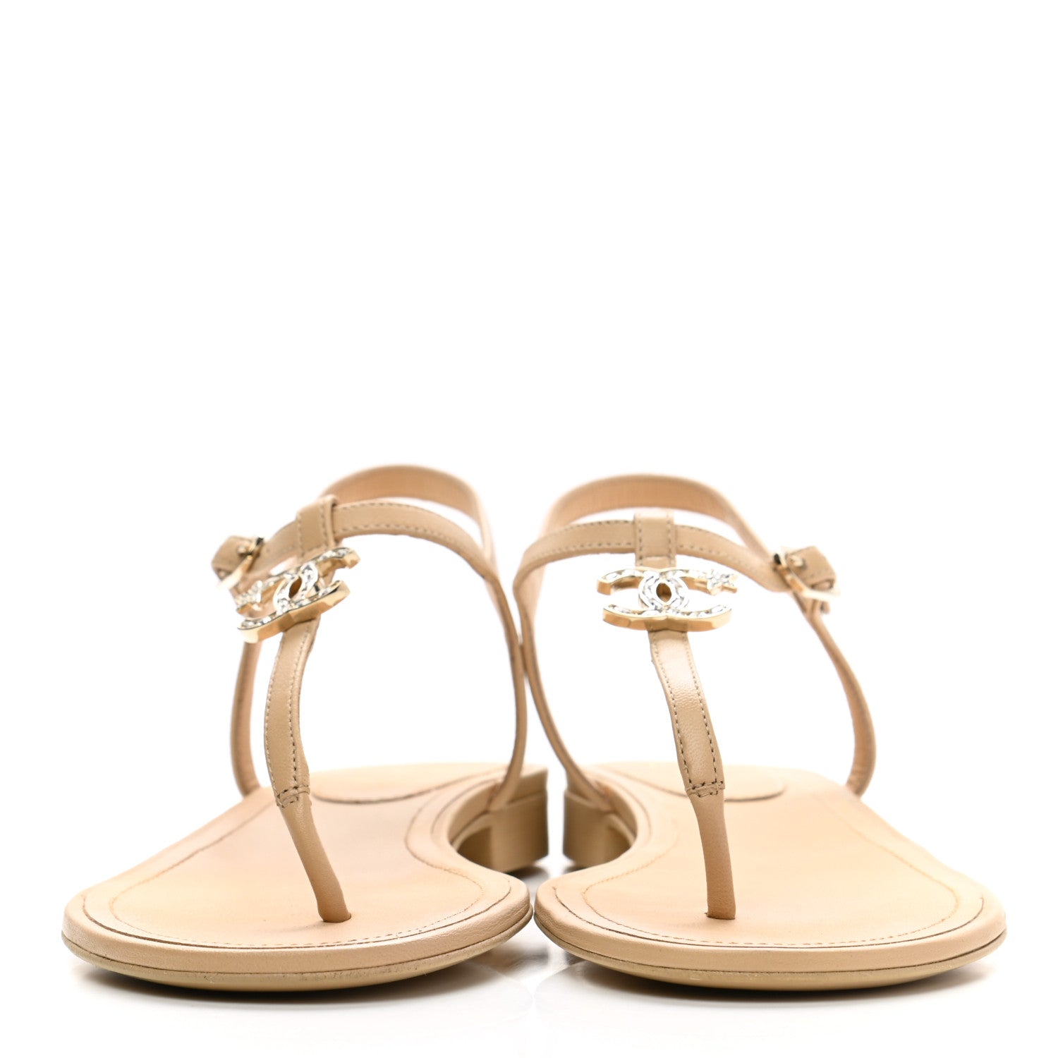 Chanel Lambskin CC Thong Sandals 36.5 Beige 2 of 8