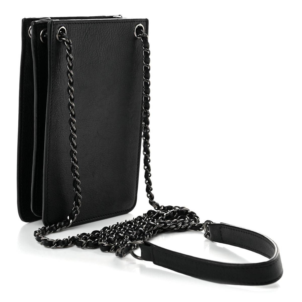 Calfskin CC Phone Holder Crossbody Black