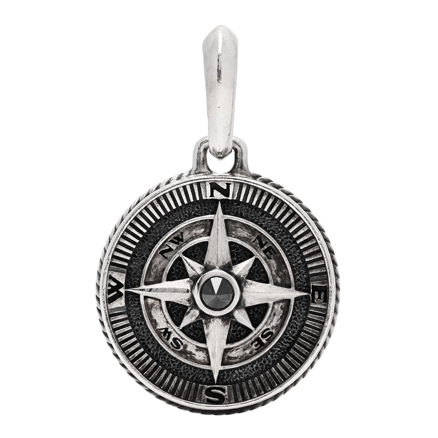 Sterling Silver Black Diamond Maritime Compass Enhancer Pendant
