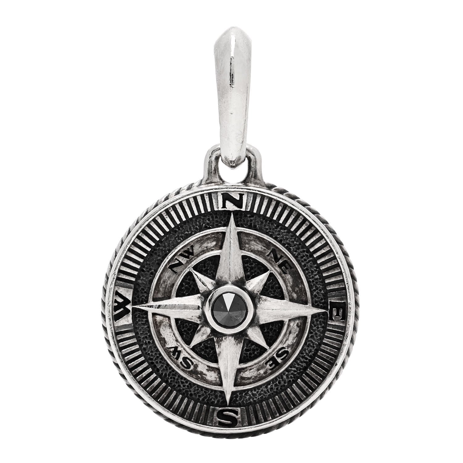 David Yurman Sterling Silver Black Diamond Maritime Compass Enhancer Pendant 1 of 4