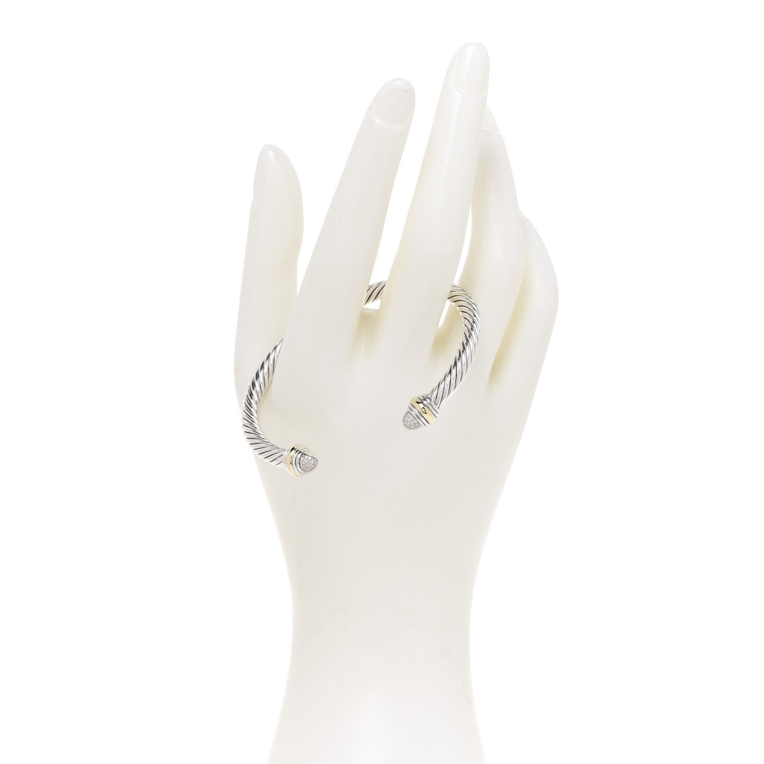 David Yurman Sterling Silver 14K Yellow Gold Diamond 5mm Cable Classics Bracelet 2 of 4