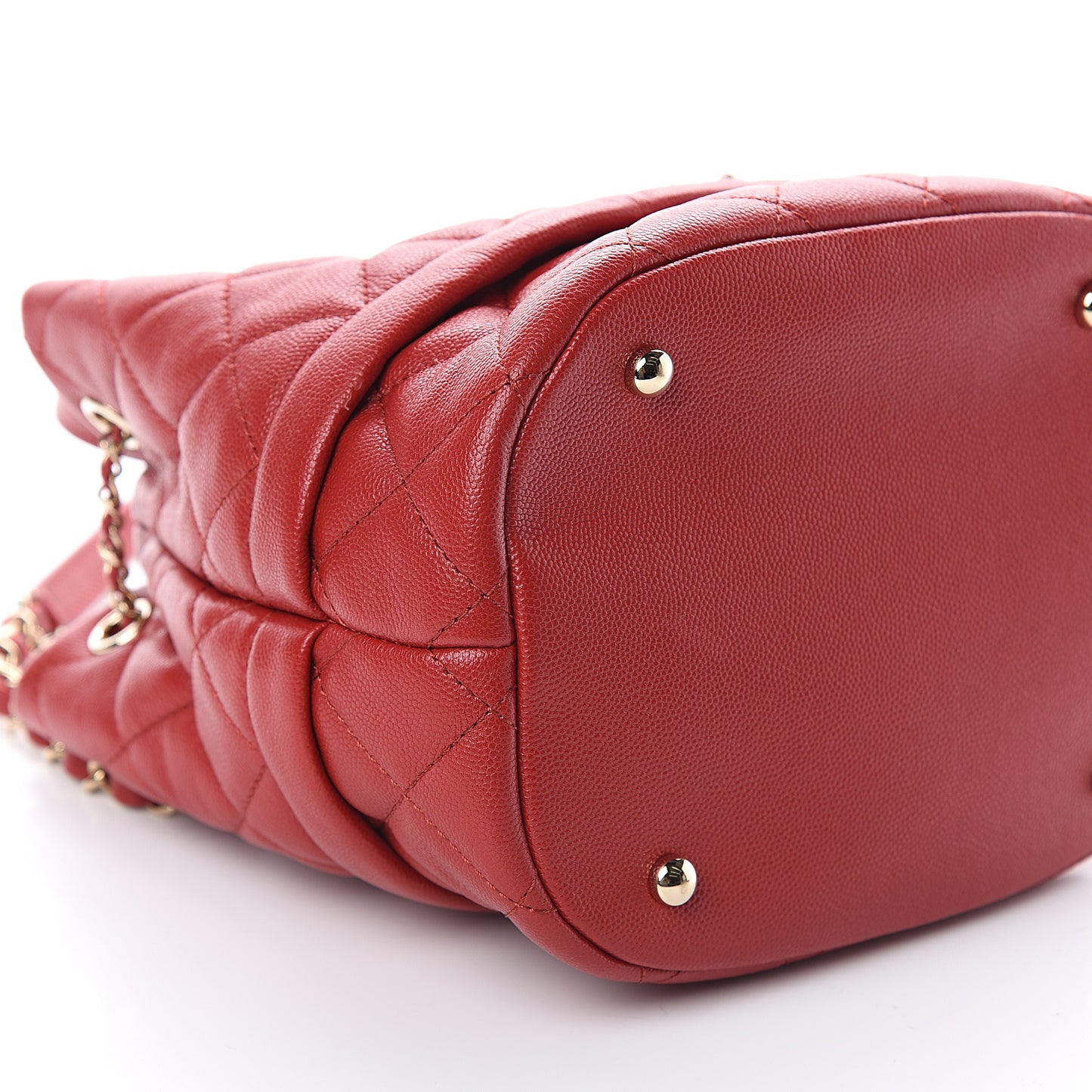 Caviar Quilted Rolled Up Bucket Drawstring Bag Red