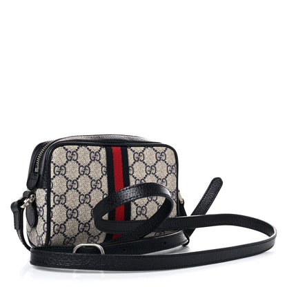 Gucci GG Supreme Monogram Textured Dollar Calfskin Web Mini Ophidia Shoulder Bag Beige Blue 3 of 9