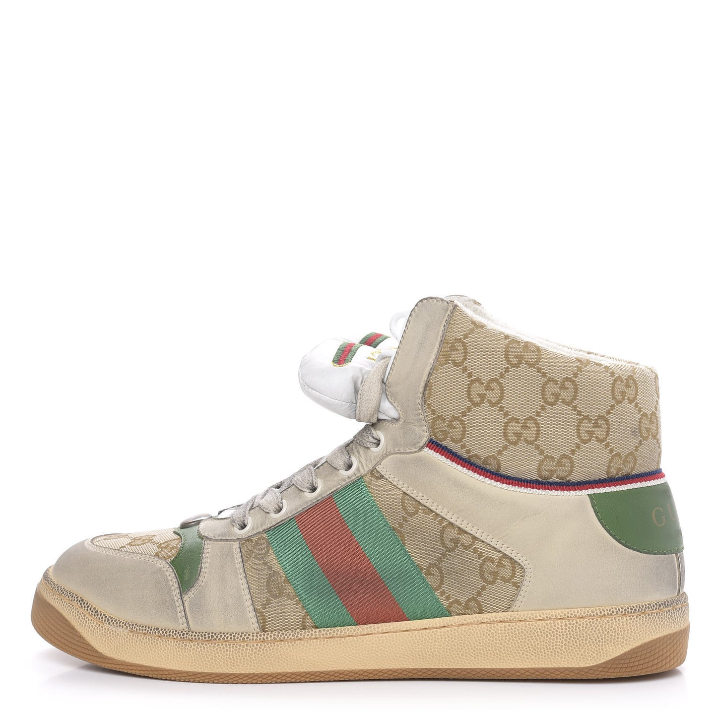 GG Monogram Nubuck Web Mens Screener High Top Sneakers 8.5 New Sand Dusty Milk Vintage Green