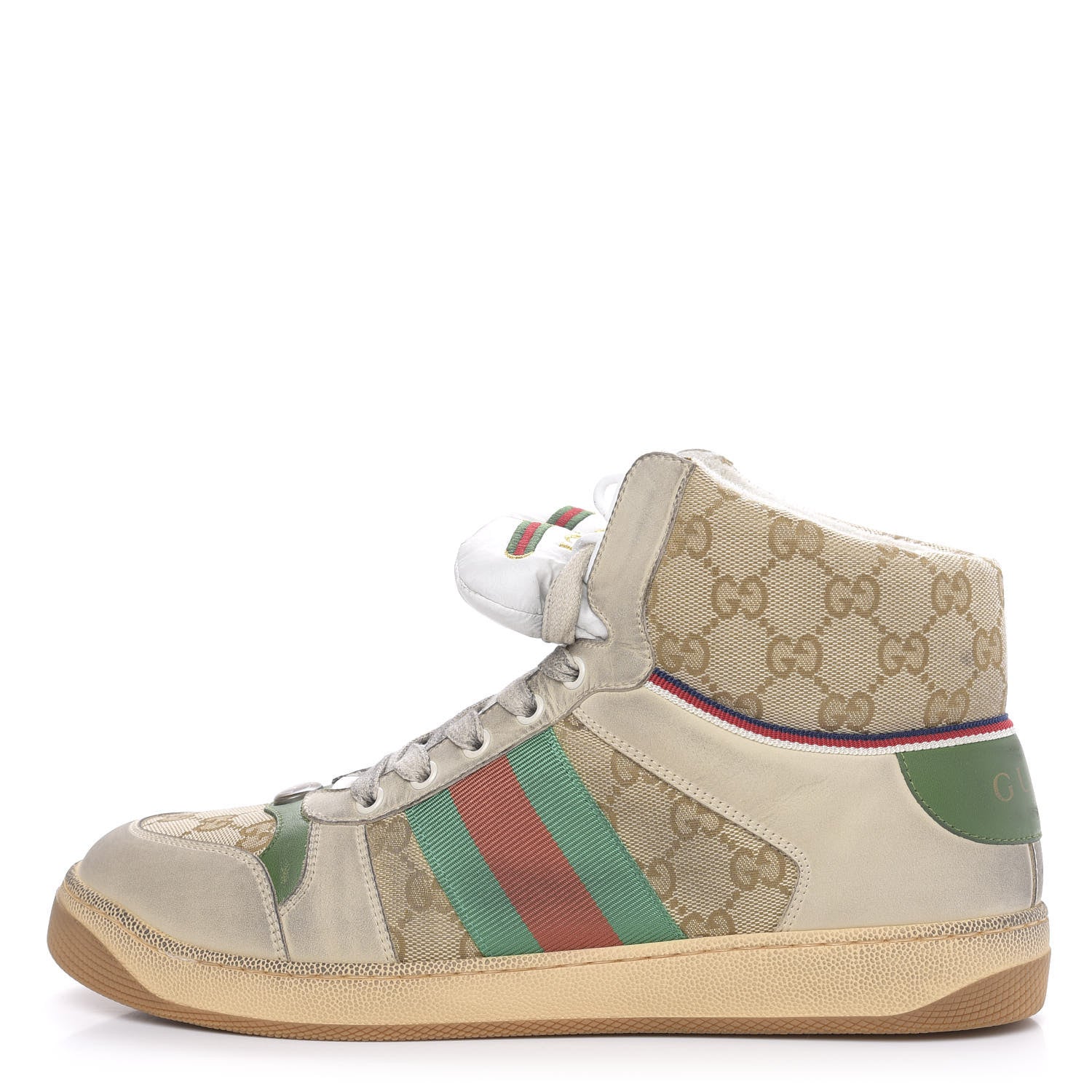 Gucci GG Monogram Nubuck Web Mens Screener High Top Sneakers 8.5 New Sand Dusty Milk Vintage Green 1 of 9