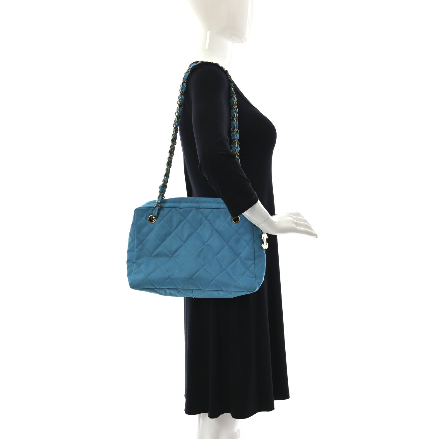 Chanel Canvas Quilted Shoulder Bag Turquoise 2 of 14