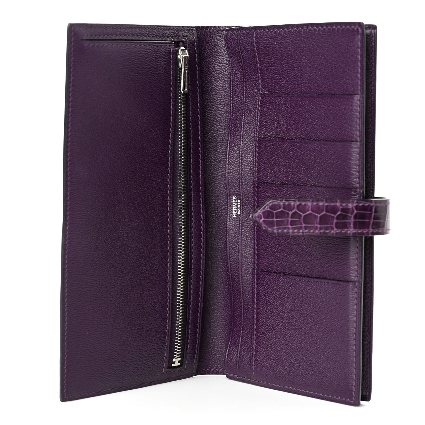Shiny Porosus Crocodile 18K Gold Diamond Bearn Wallet Amethyst