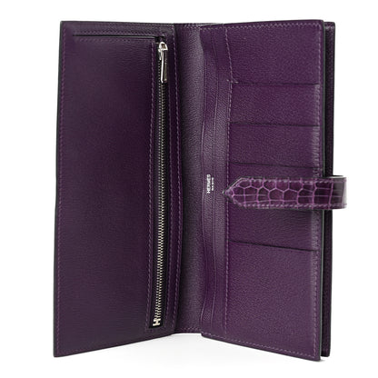 Hermes Shiny Porosus Crocodile 18K Gold Diamond Bearn Wallet Amethyst 5 of 8