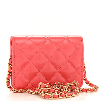 Chanel Shiny Lambskin Quilted Card Holder On Chain Pink 3 of 11