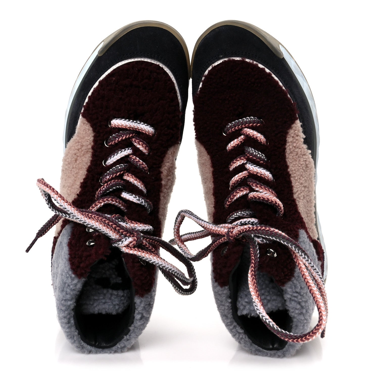 Chanel Shearling Suede CC High Top Sneakers 39 Grey Pink Burgundy 2 of 10