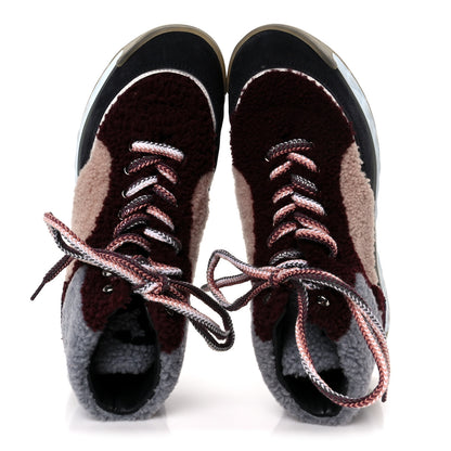 Chanel Shearling Suede CC High Top Sneakers 39 Grey Pink Burgundy 2 of 10