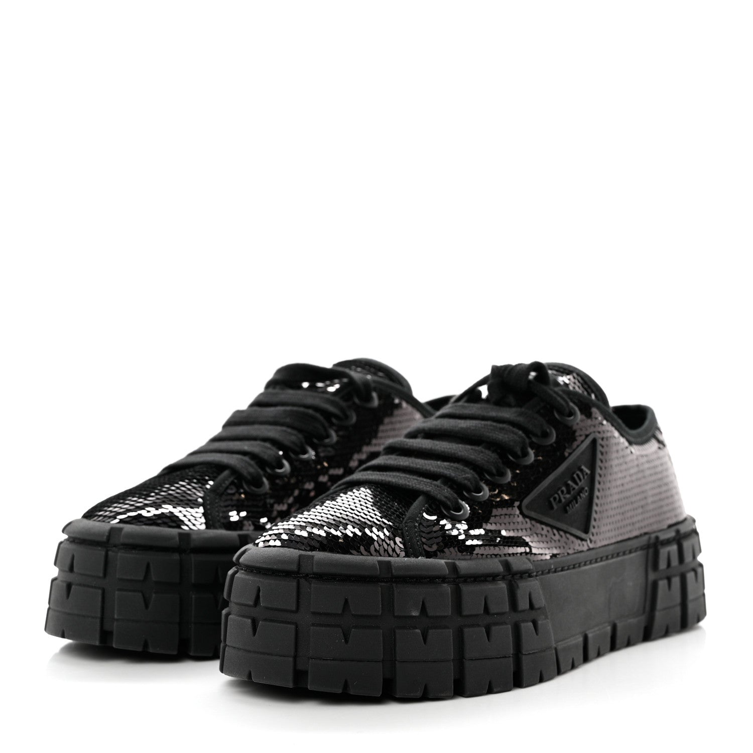 Prada Paillettes Triangle Logo Double Wheel 50mm Sneakers 38 Black 3 of 9