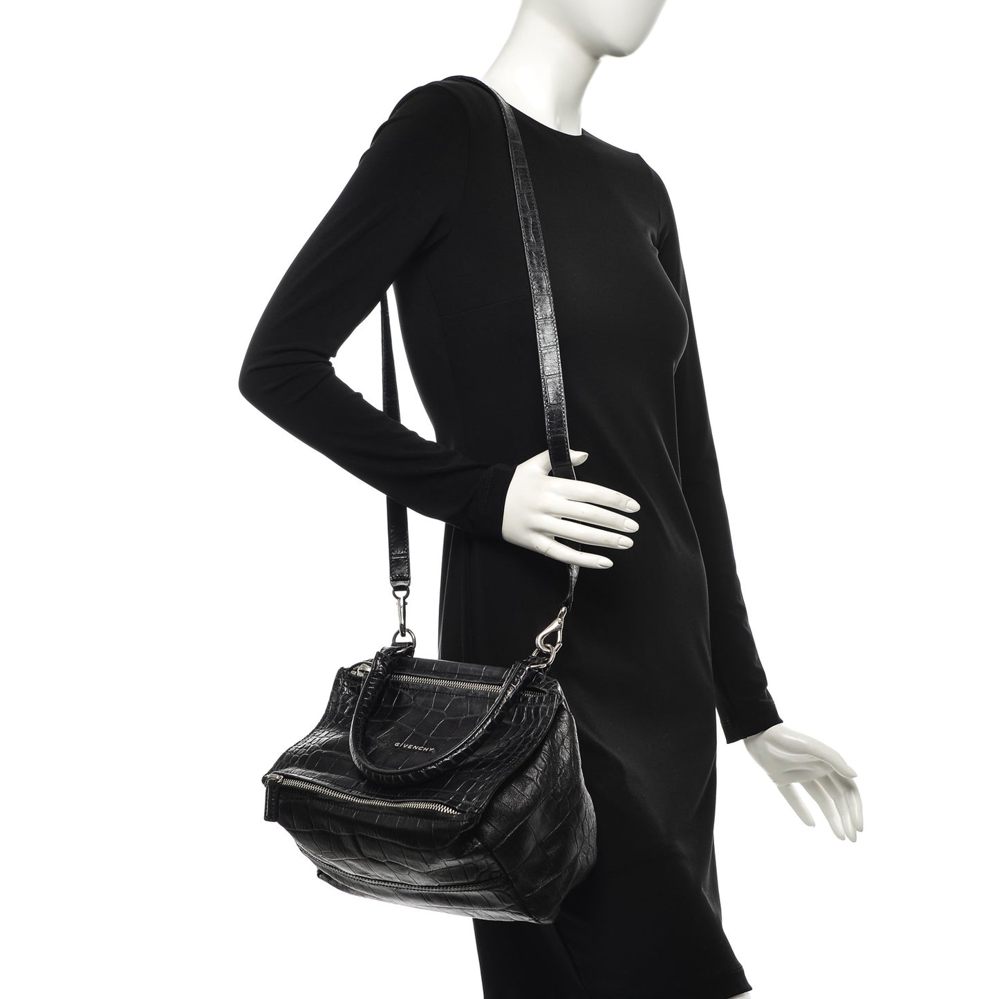 Calfskin Crocodile Embossed Small Pandora Black