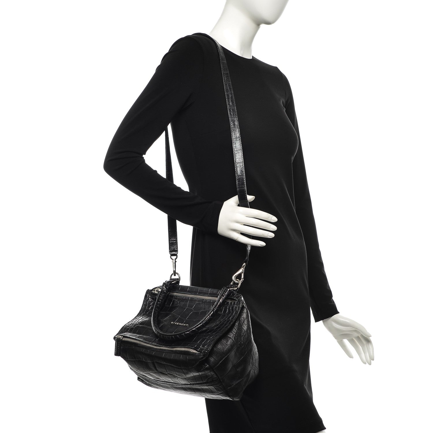 Givenchy Calfskin Crocodile Embossed Small Pandora Black 2 of 13
