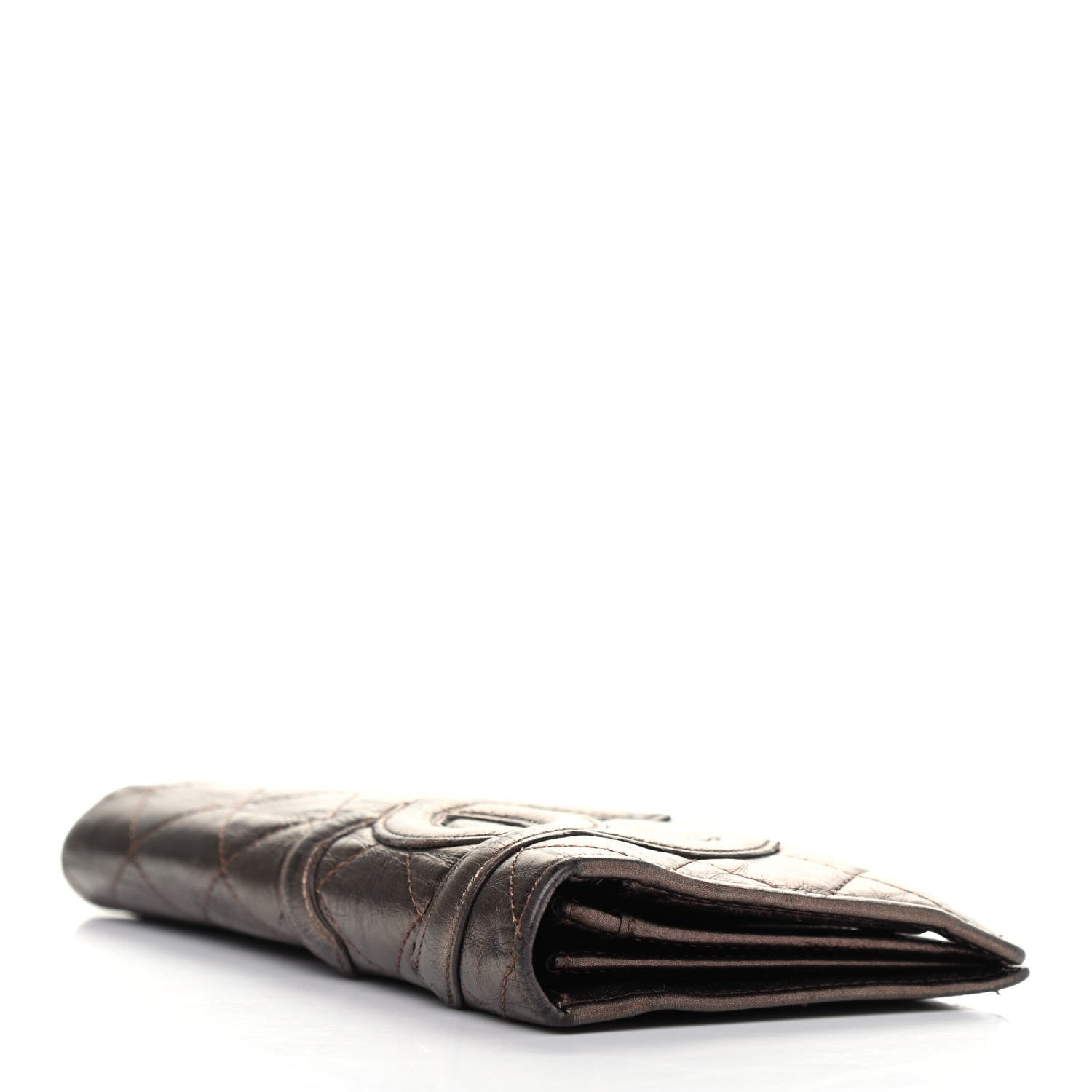 Chanel Aged Calfskin Quilted Cambon Yen Wallet Bronze 3 of 4