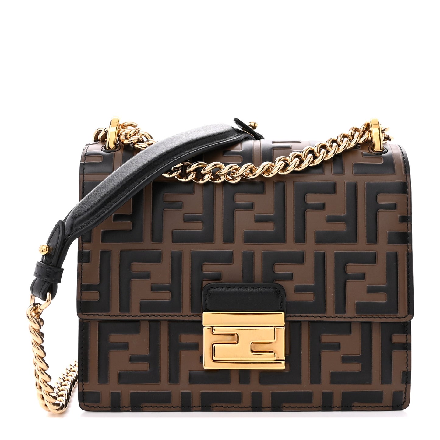 Vitello Liberty Bi-Color FF 1974 Embossed Small Kan U Shoulder Bag Maya Black