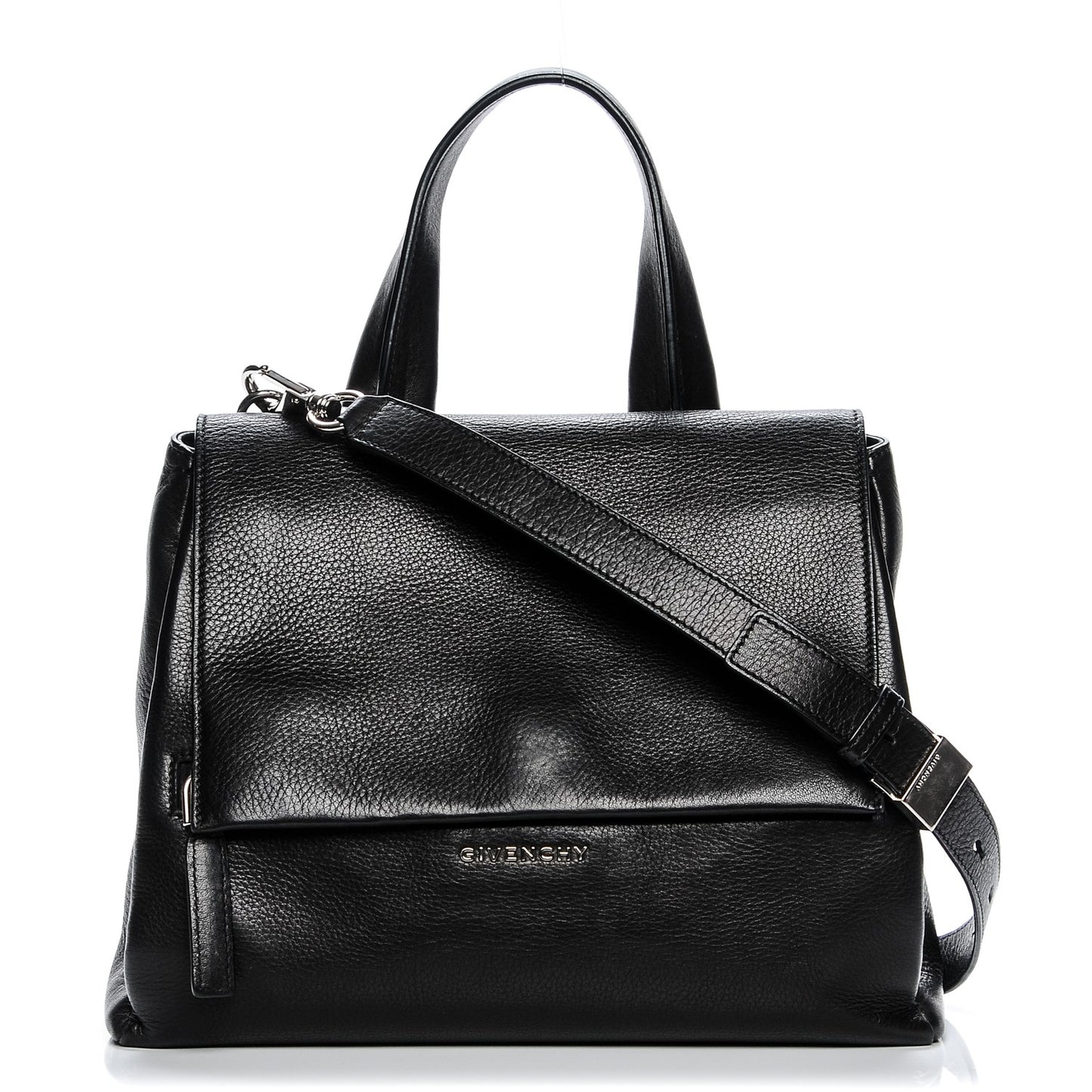 Pebbled Calfskin Small Pandora Pure Flap Bag Black