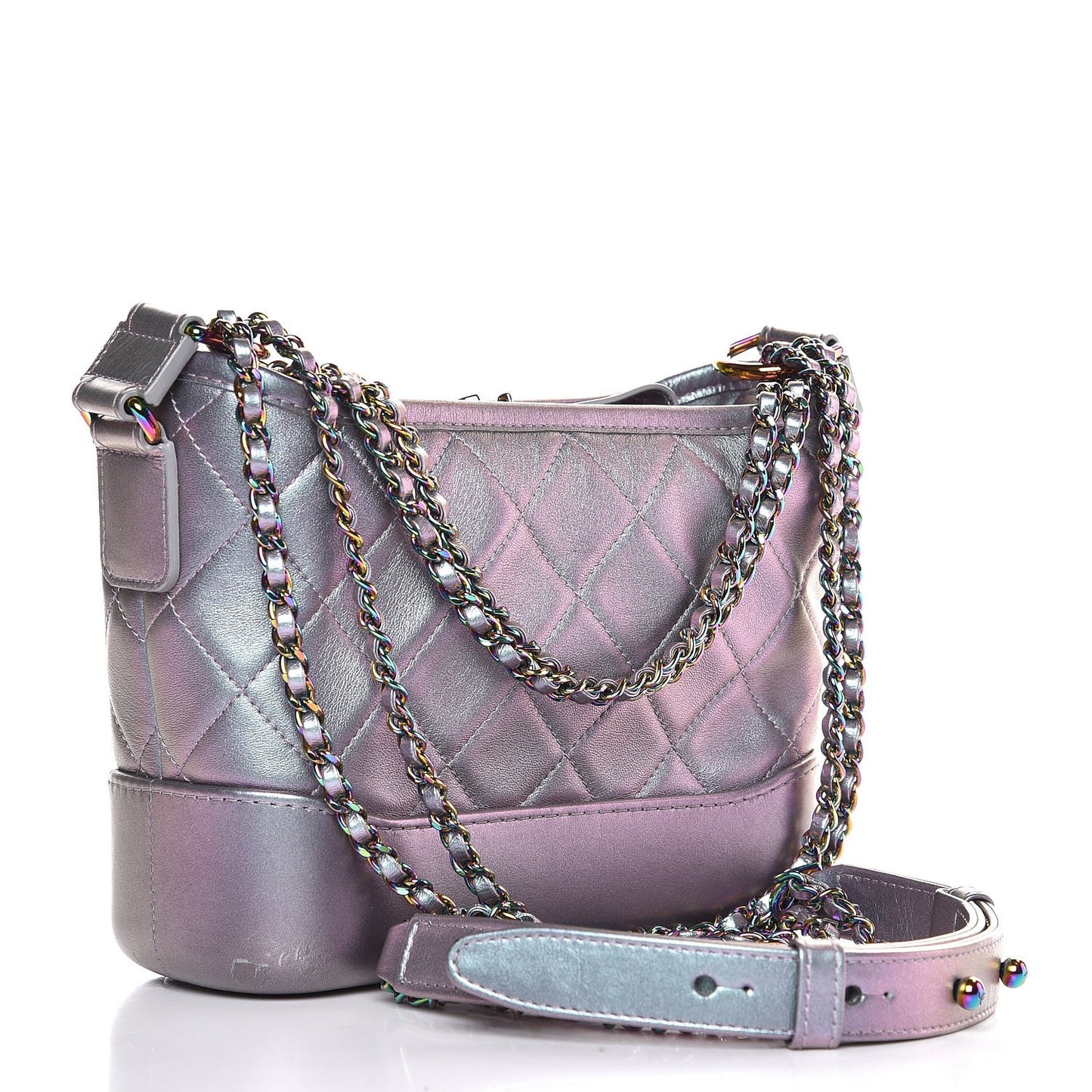 Iridescent Lambskin Calfskin Quilted Small Gabrielle Hobo Light Purple