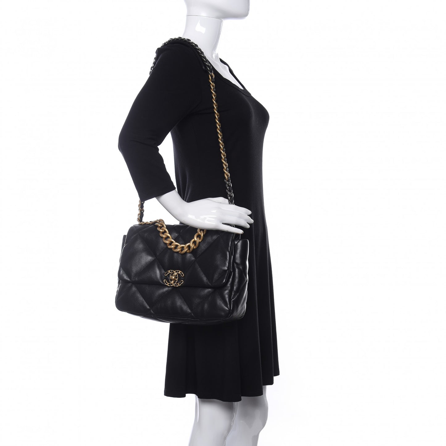 Lambskin Quilted Large Chanel 19 Flap Black