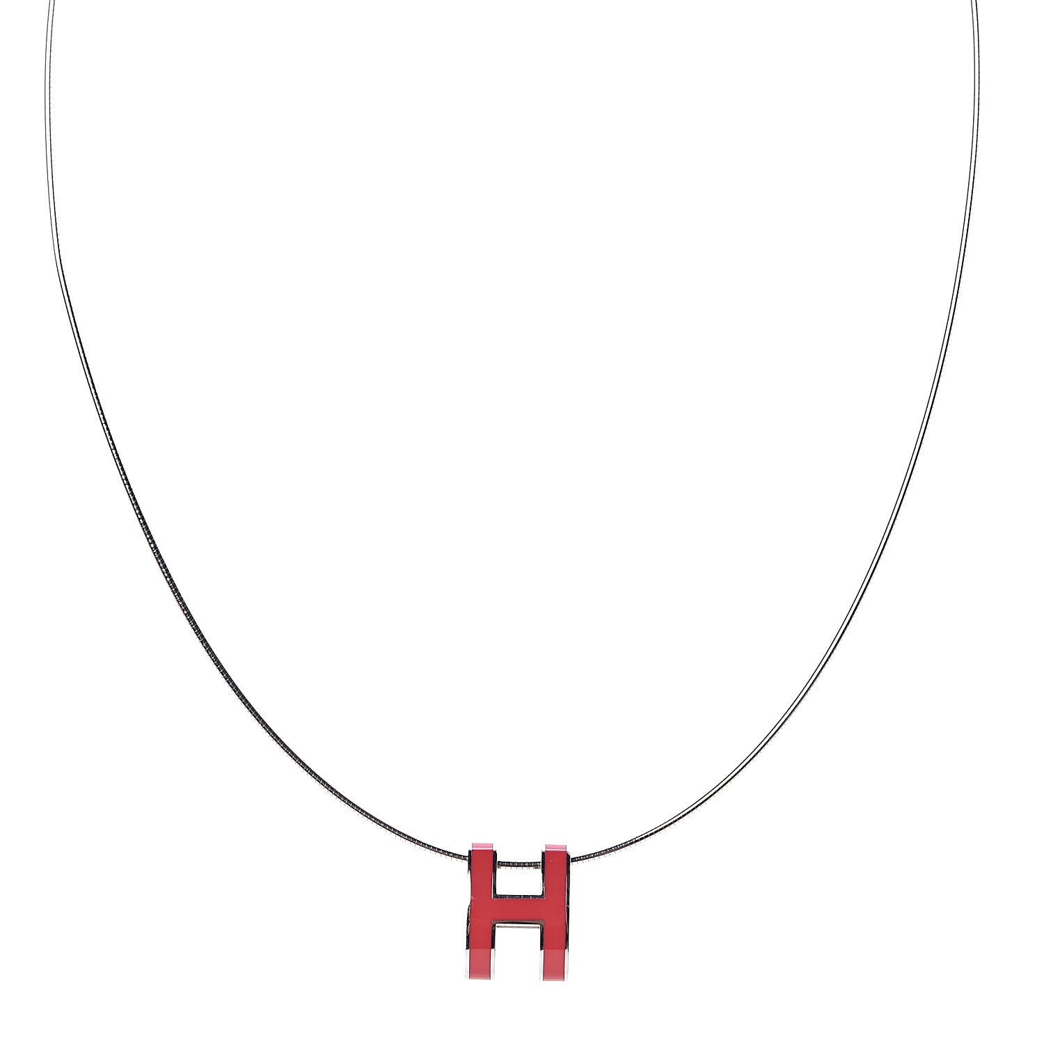 Hermes Lacquered Pop H Pendant Necklace Rouge Corail 1 of 6