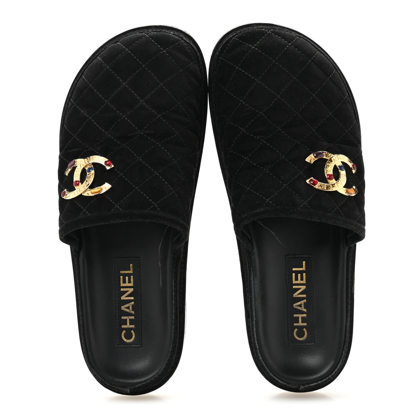 Suede Stitched Resin CC Mules 38.5 Black